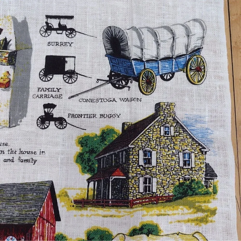 Vintage KayDee Hand Prints Pure Linen Tea Towel Dutch Country Amish Pennsylvania